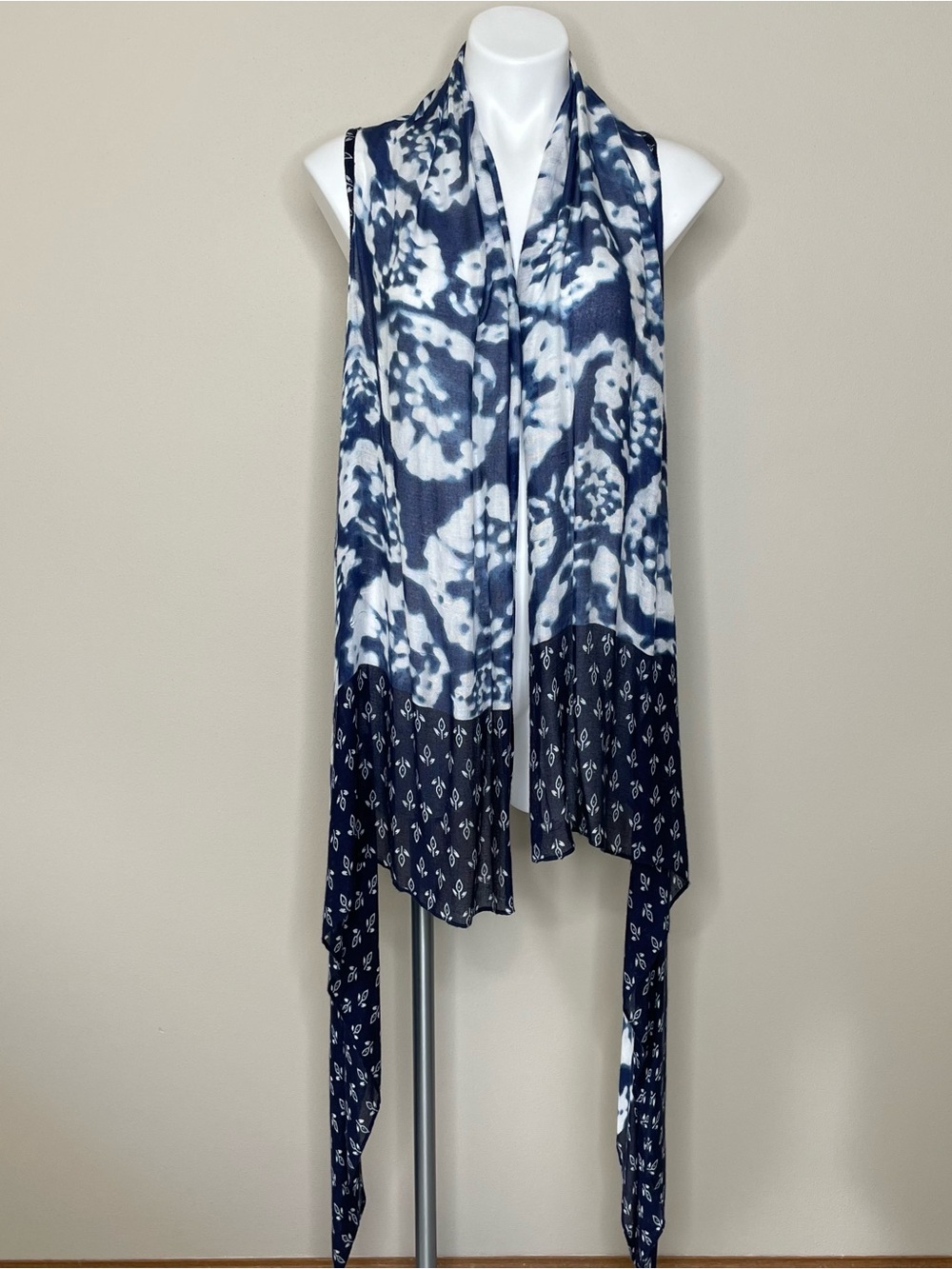 Mixit Navy and White Tie-Dye Open Front Wrap/Vest